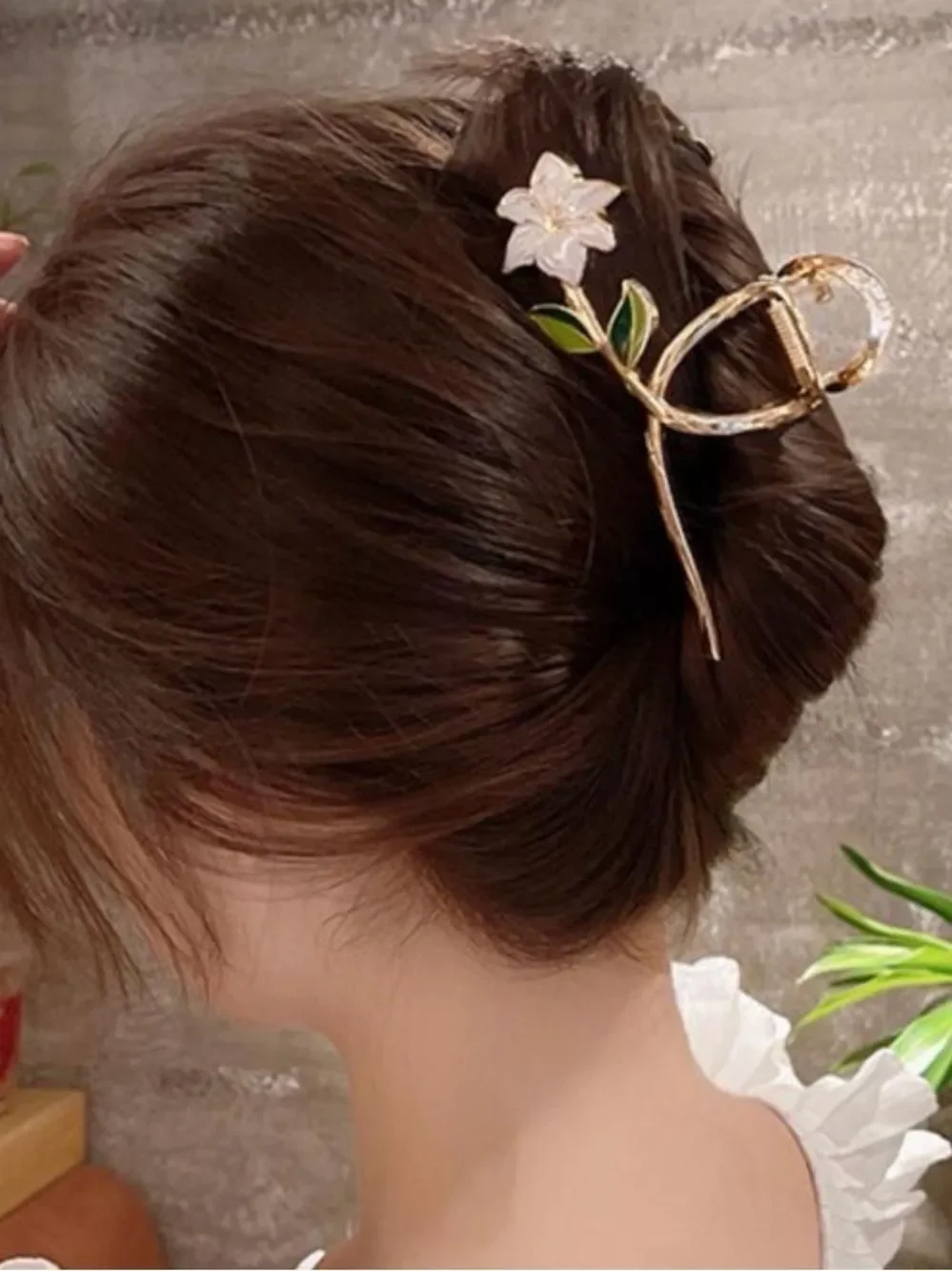 Gold white Floral Hair Clip A2160